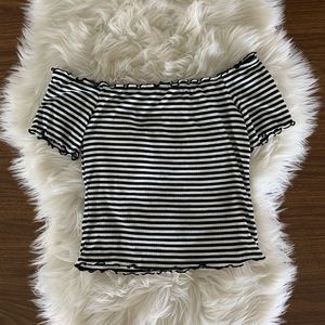 Striped Fashion Nova off the shoulder crop top